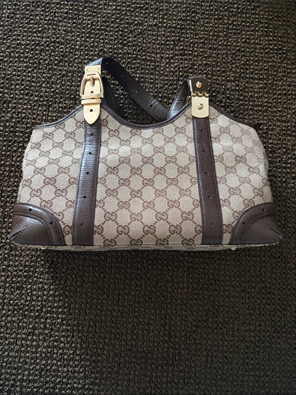 Gucci-Brown Monogram Canvas Shoulder Bag